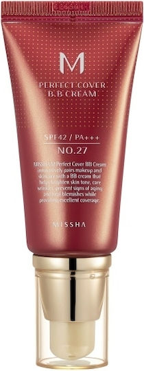 Missha M Perfect Cover BB 27 Honey Beige Ενυδατική Κρέμα Προσώπου Ημέρας με SPF42 με Υαλουρονικό Οξύ & Ceramides 50ml